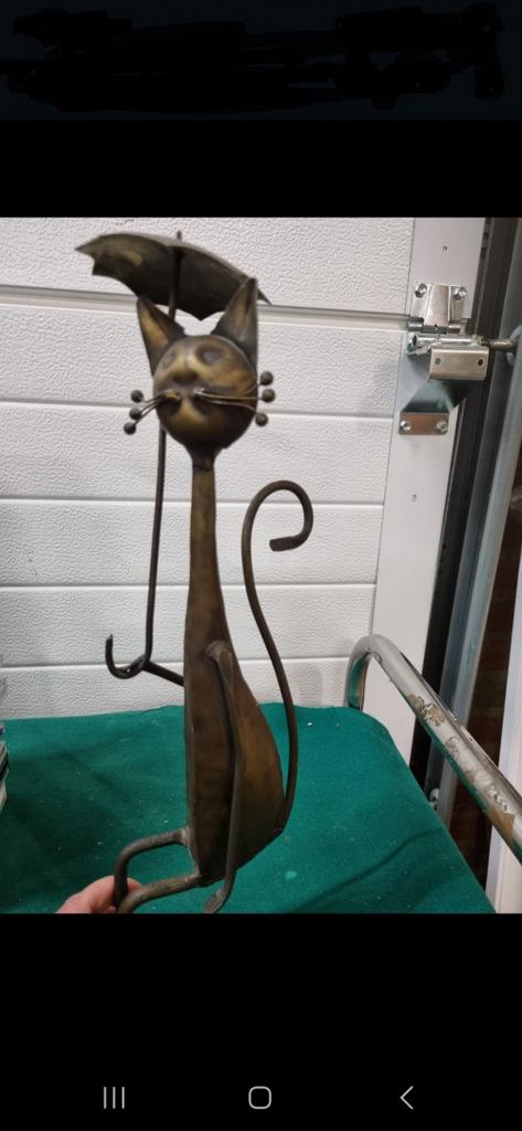 beeld poes messing met paraplu vintage, Ophalen of Verzenden