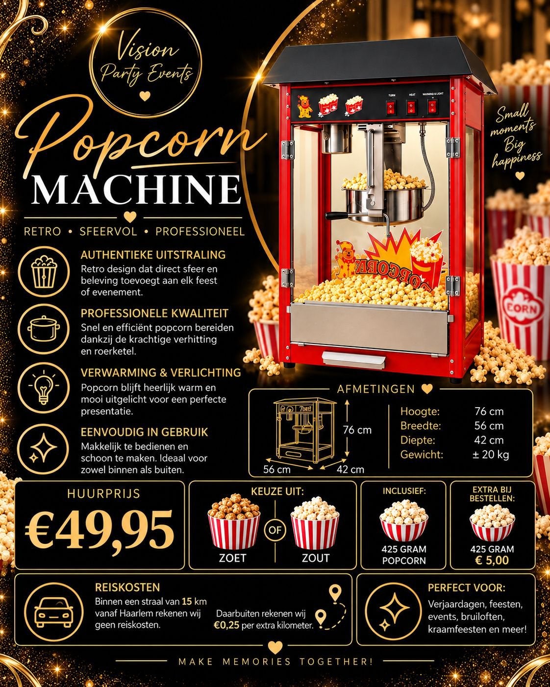 Popcorn machine (TE HUUR), Overige munten, Ophalen of Verzenden, Zo goed als nieuw