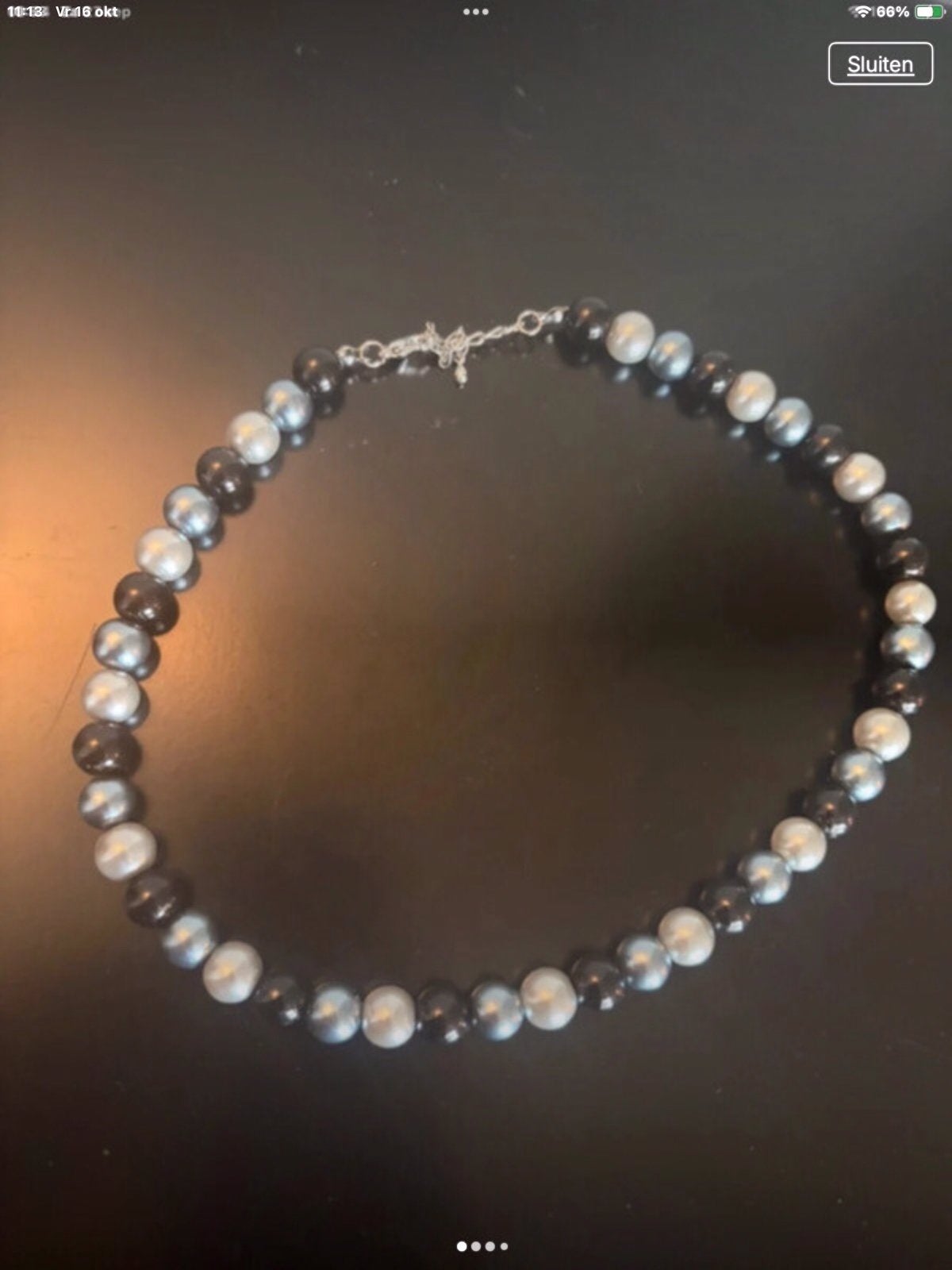 Ketting met Zwarte en Grijze Kralen - Verstelbaar 42-48 cm, Overige materialen, Verstelbaar, Verzenden, Zwart