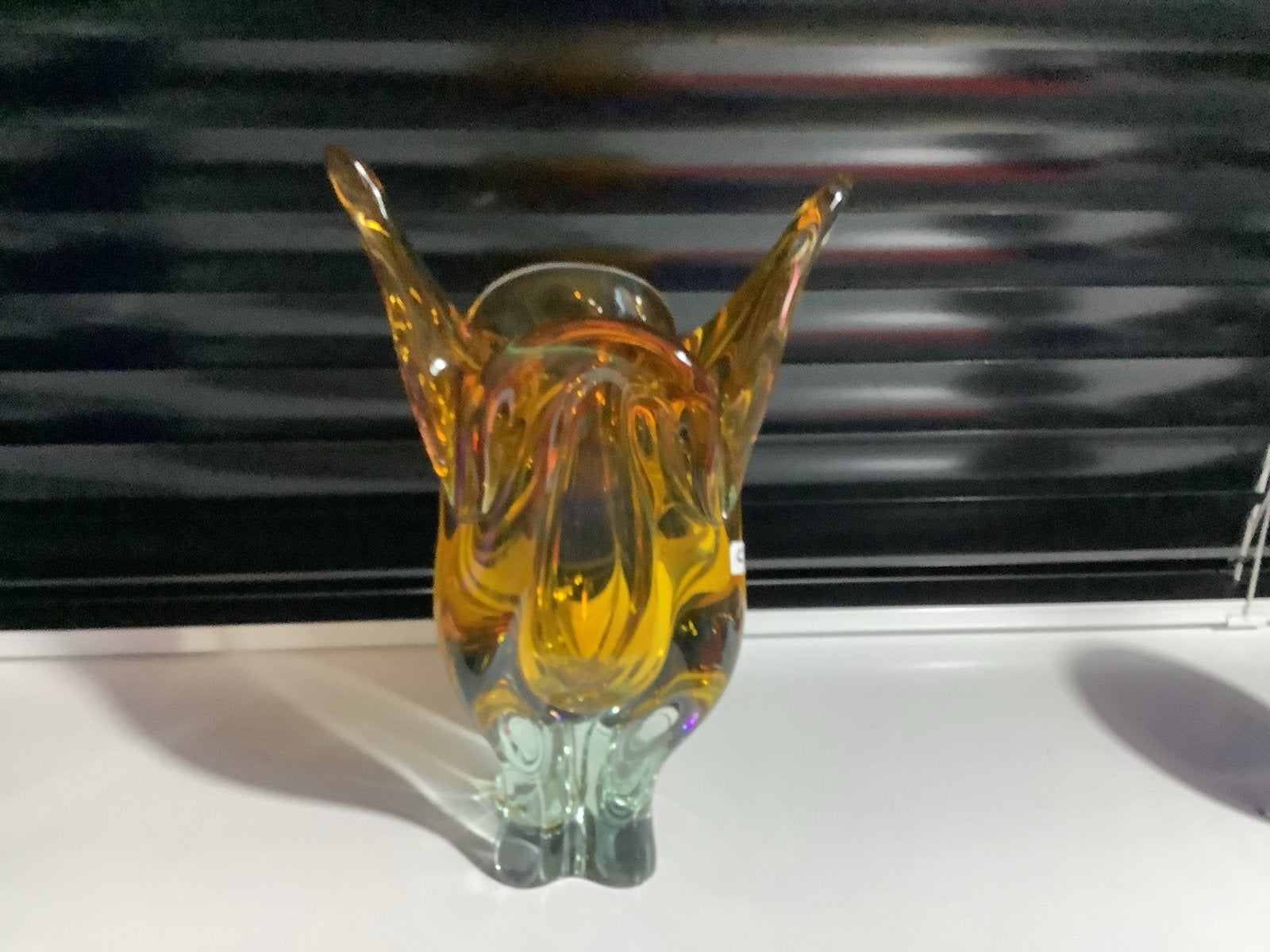 Prachtige Murano Stijl Glazen Vaas - Amber, Ophalen of Verzenden