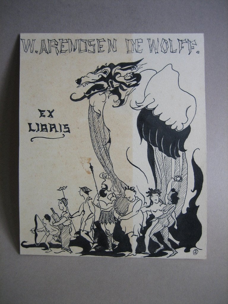 Origineel ontwerp grafiek ex libris W. Arendsen de Wolff, Ophalen of Verzenden