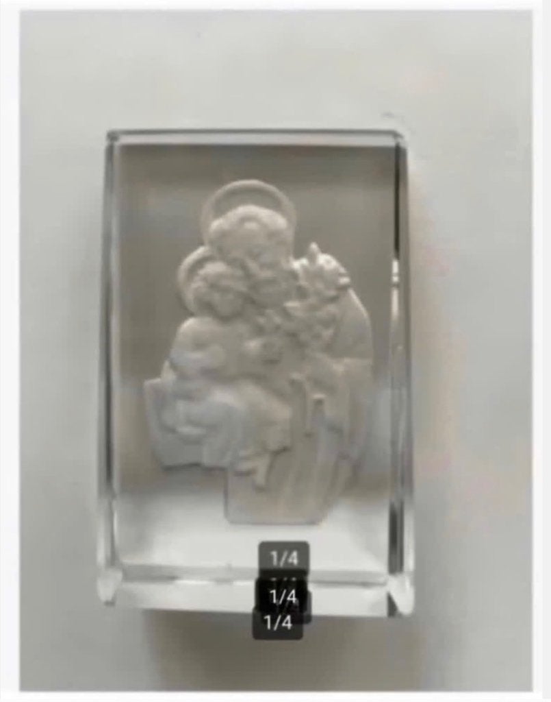 Brocante Kristal stand Heilige Anthonius kind 6 x 4 x 1,5 cm, Antiek en Kunst, Ophalen of Verzenden