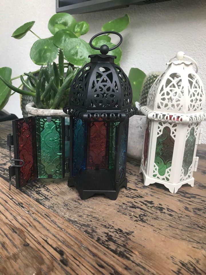 Marokkaanse kleine kandelaar oosters wit en zwart 1001 nacht, Huis en Inrichting, Woonaccessoires | Kandelaars en Kaarsen, Verburgt Vintage