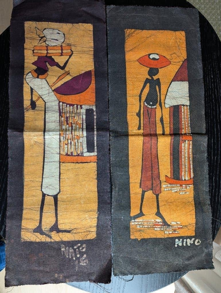 Vintage Afrikaanse Batik Kunst  Handgemaakt, Textiel, Afrika, Overige typen, Ophalen of Verzenden