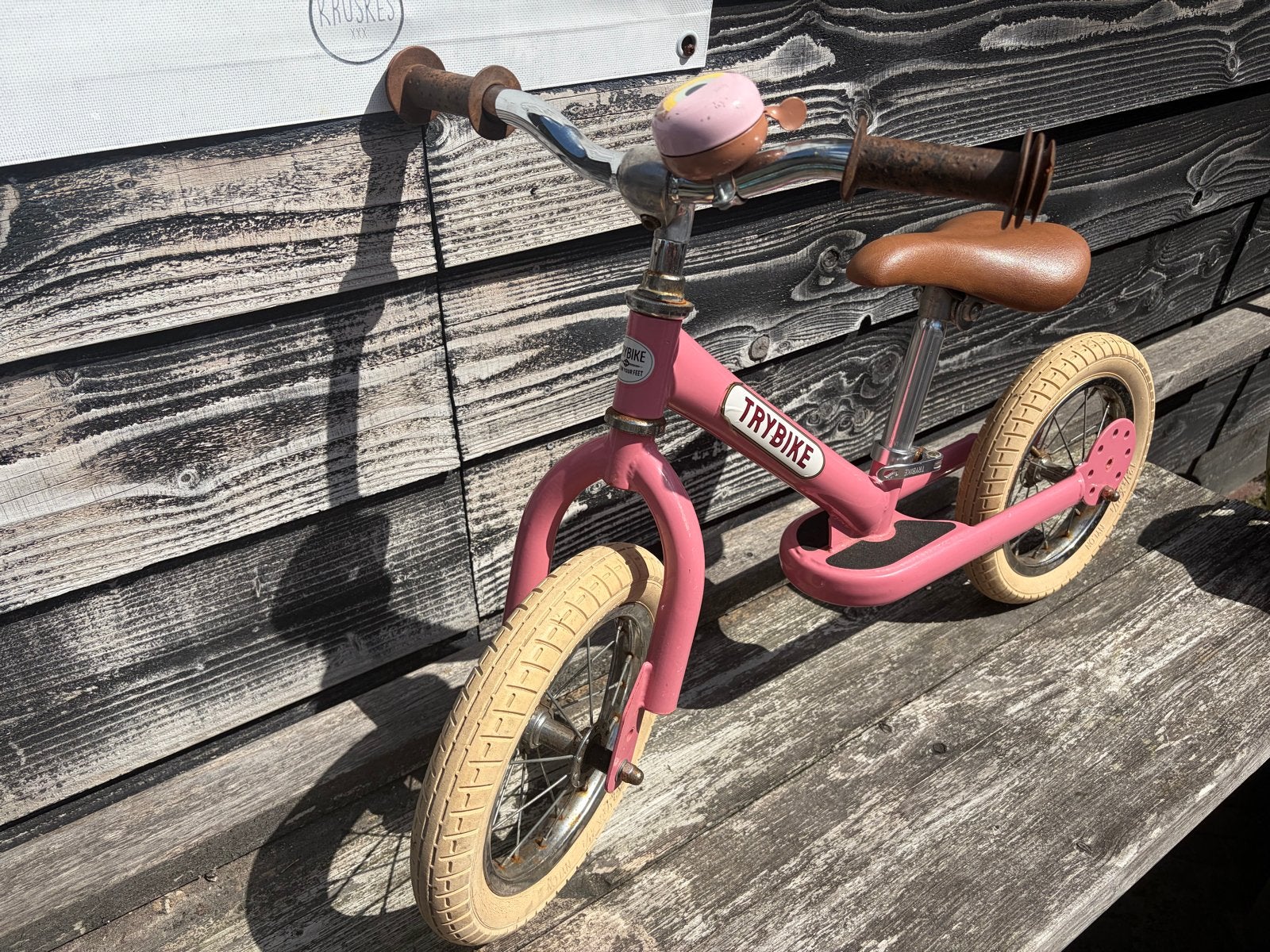 Trybike Steel Vintage loopfiets mat roze 2-in-1, Ophalen, Gebruikt, Minder dan 16 inch, Zijwieltjes