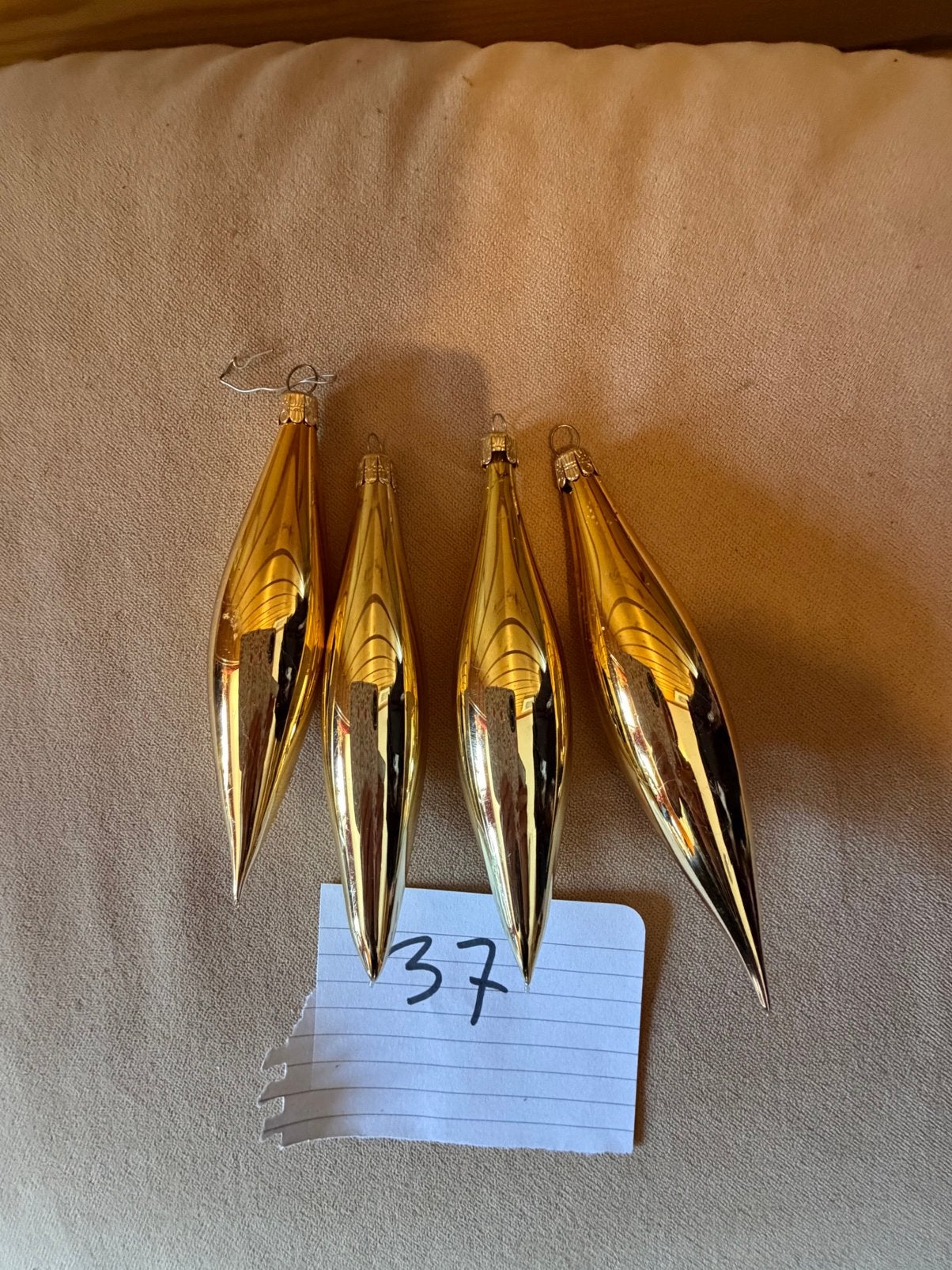 4 goudkleurige pegels 15 cm glas, Ophalen of Verzenden, Zo goed als nieuw