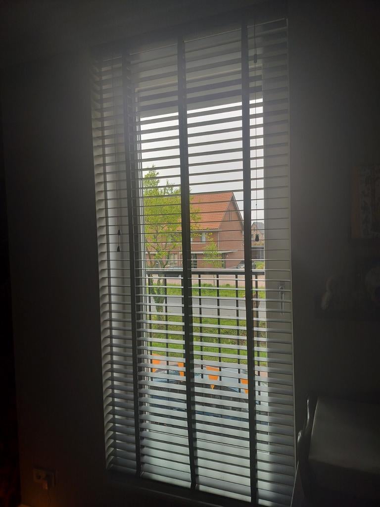 2 Houten Jaloezieën - 50 mm kleur Taupe, Ophalen, 200 cm of meer, 50 tot 100 cm, Zo goed als nieuw