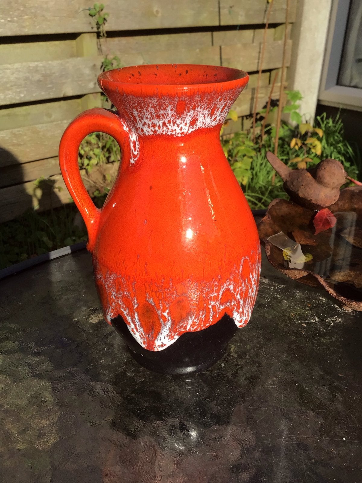 Vintage West Germany vaas, orange, fatlava, Ophalen of Verzenden