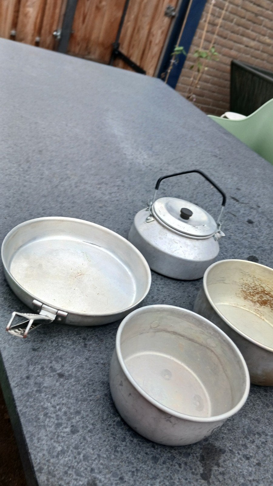 trangia pannenset aluminium en fluitketel, Caravans en Kamperen, Ophalen of Verzenden, Gebruikt