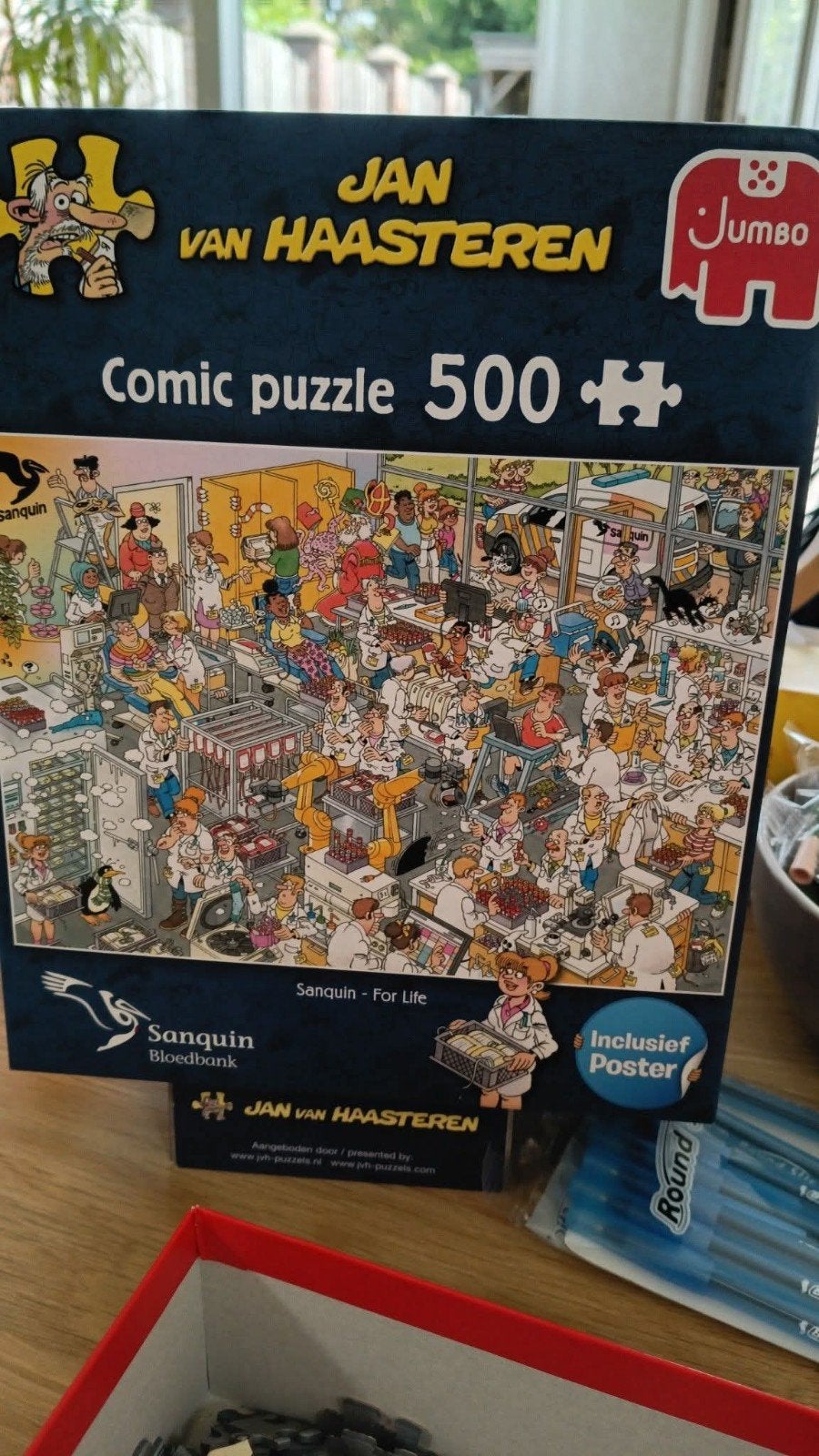 Jan van Haasteren Comic Puzzel Sanquin Bloedbank 500 stukjes, Ophalen of Verzenden, Minder dan 500 stukjes, Gebruikt, Legpuzzel