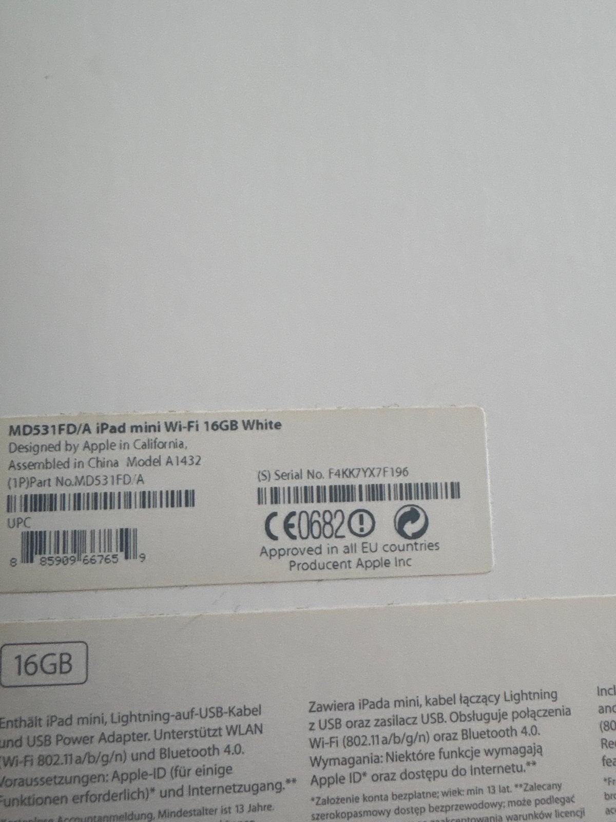 Apple iPad mini Wi-Fi 16GB Wit (Model A1432), Computers en Software, Apple iPads, Ophalen, Gebruikt, Wit, 7 inch of minder