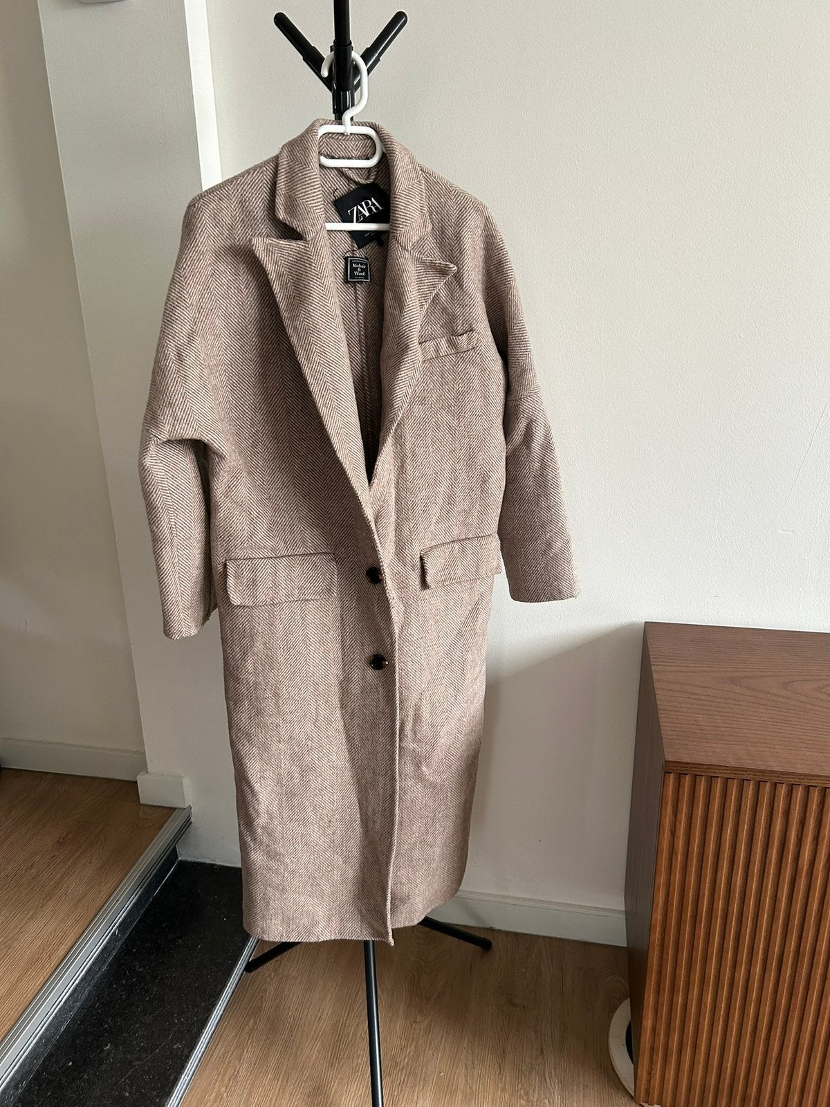 Beige oversized mantel maat S Zara Mohair + Wol, Ophalen of Verzenden, Zo goed als nieuw, Maat 38/40 (M), Beige