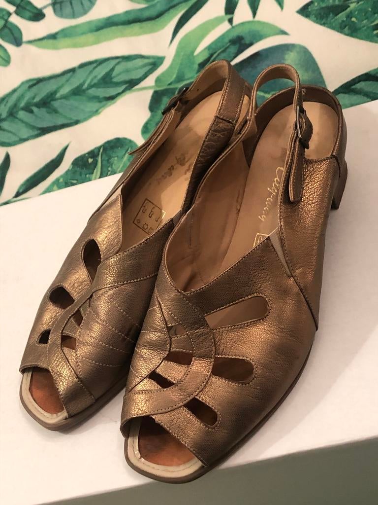 Durea City Way bronzen sandalen Hak Open teen Mt 6,5 (39,5), Bruin, Zo goed als nieuw, Sandalen of Muiltjes, Ophalen of Verzenden
