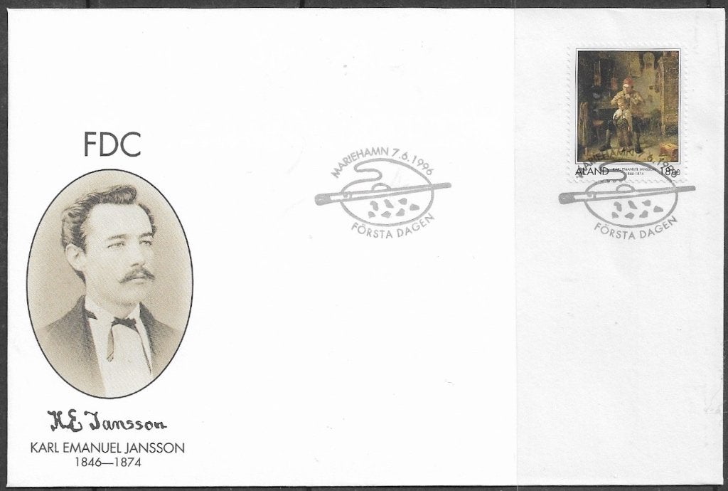 ALAND FDC 150e Geboortedag van Karl Emanuel Jansson 1996, Ophalen of Verzenden, Finland, Postfris