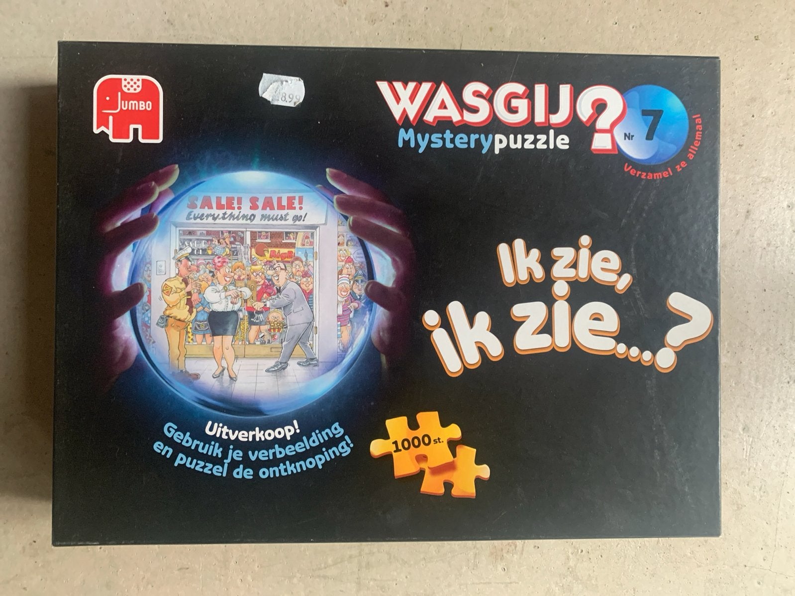 WASGIJ? Mysterypuzzel Nr. 7 - Ik zie, ik zie...?, Ophalen of Verzenden, 500 t/m 1500 stukjes, Gebruikt, Legpuzzel