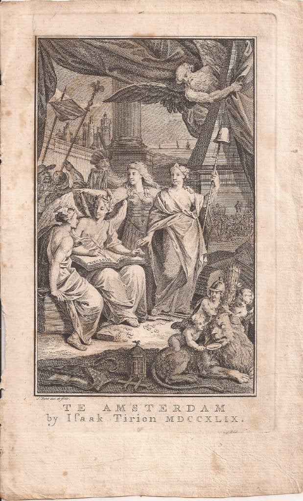 Frontispice Titelprent Jan Wagenaar Vaderl. Historie 1749, 17 cm, Mythologie, Ophalen of Verzenden, 10 cm