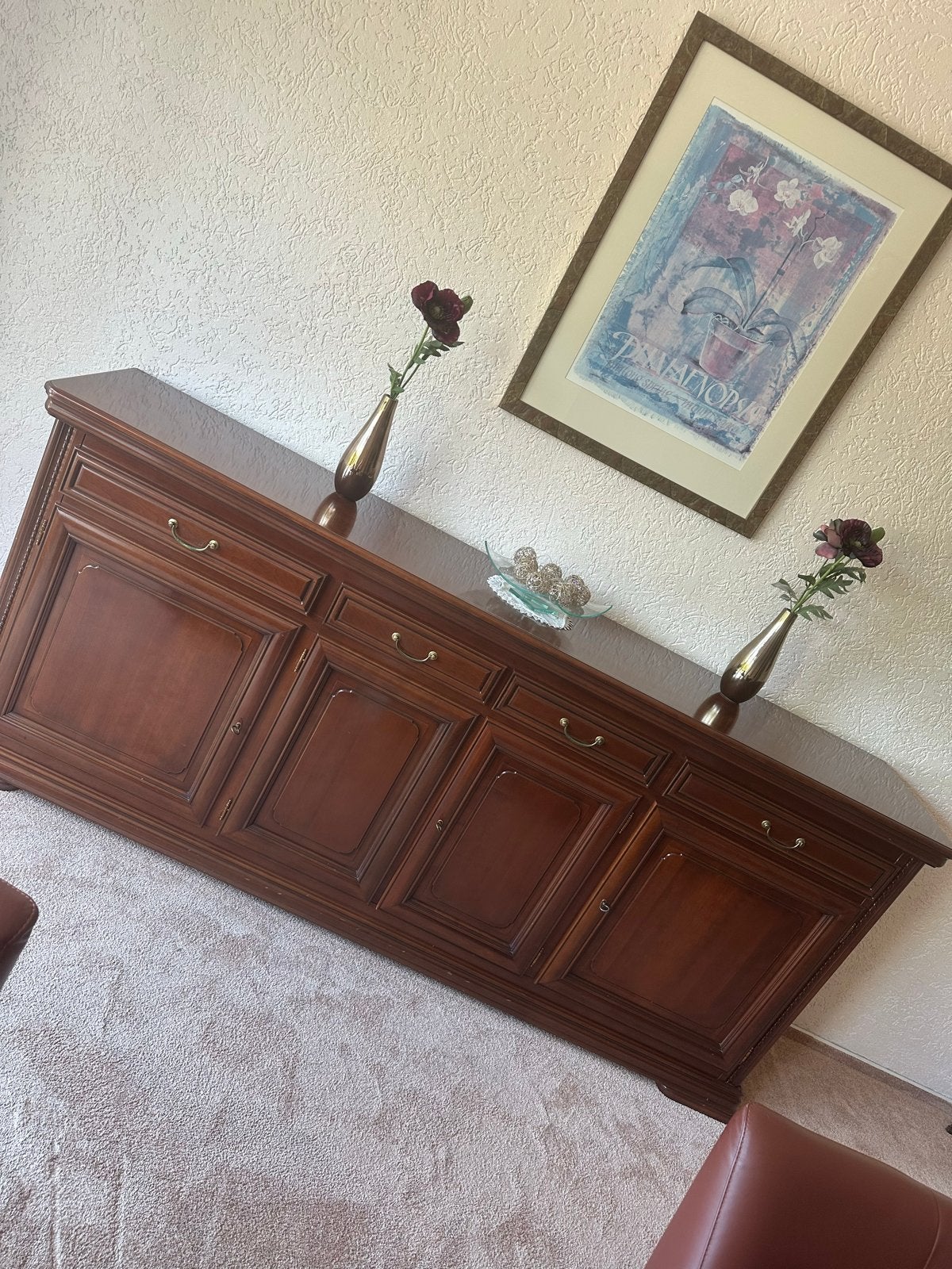Klassiek kersenhout dressoir met lades en deuren, Ophalen, Gebruikt, Klassiek, 200 cm of meer