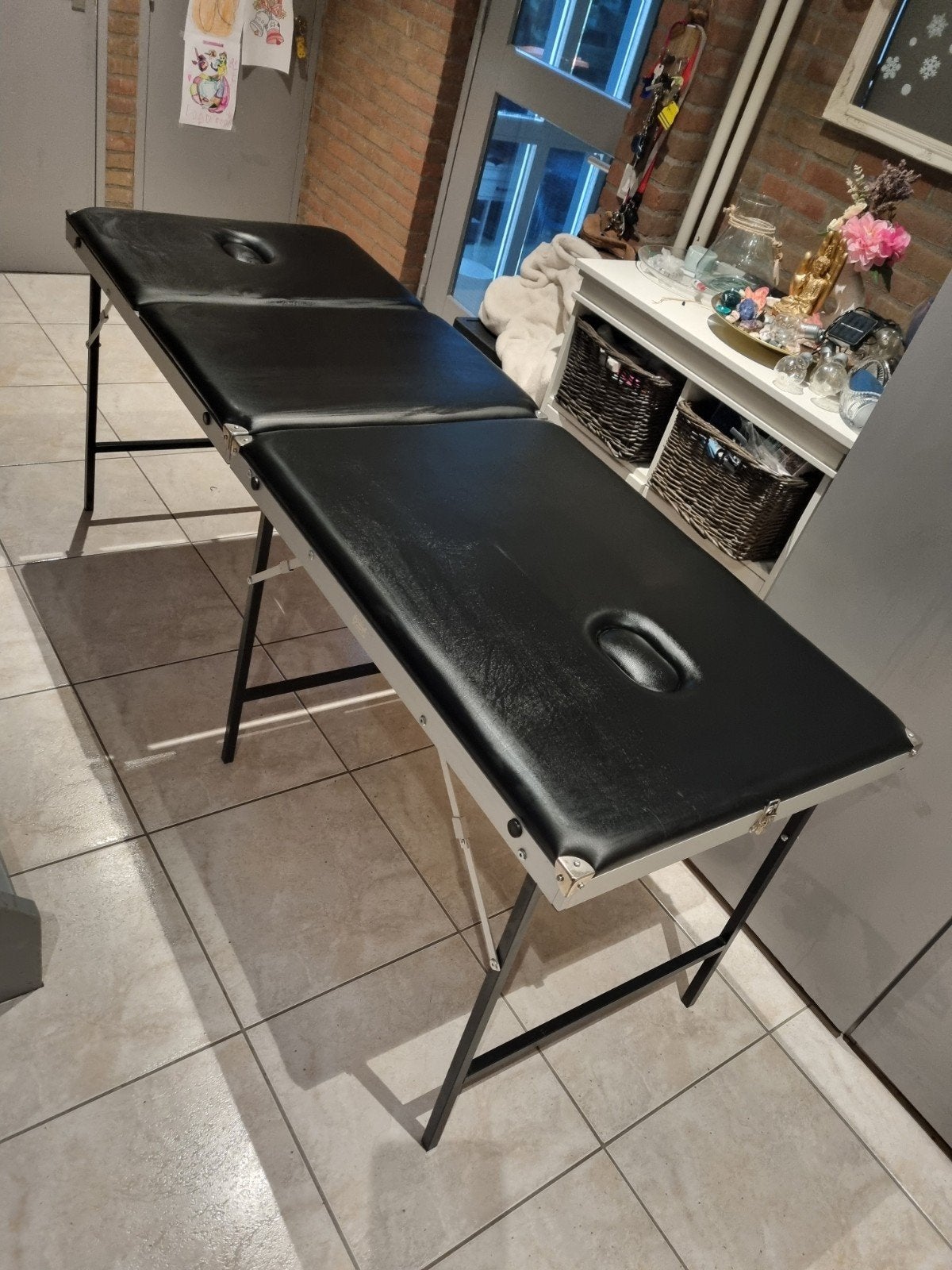 Inklapbare behandel-/massage tafel - zwart leren bekleding, Ophalen, Zo goed als nieuw, Massagetafel