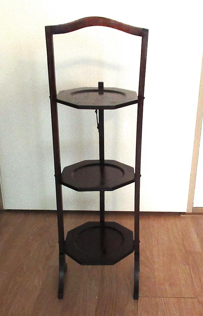 Vintage inklapbare mahoniehout taartstandaard, etagère., Ophalen of Verzenden
