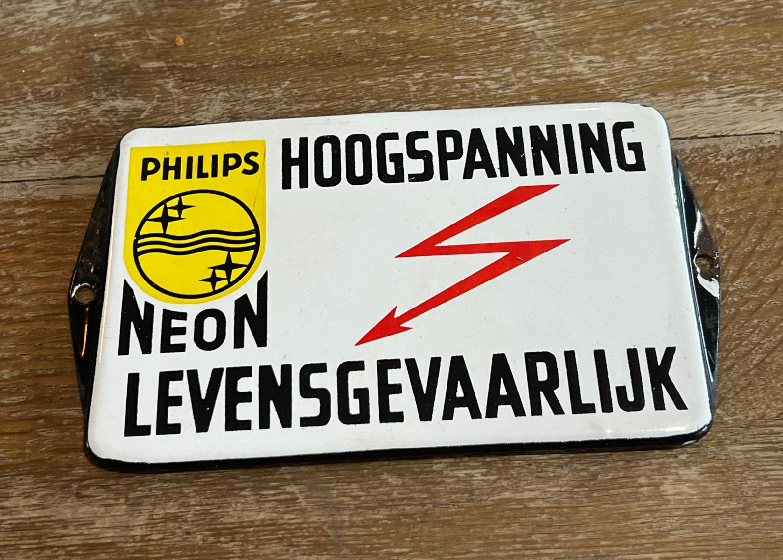 Vintage Emaille bord hoogspanning levensgevaarlijk philips, Verzamelen, Ophalen of Verzenden, Gebruikt, Reclamebord