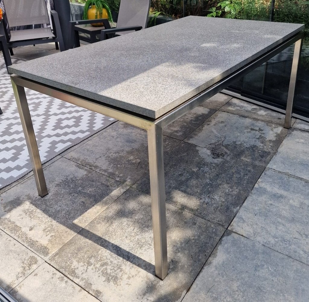 Tuintafel met granieten blad, Tuin en Terras, Ophalen, Gebruikt, Rechthoekig, Aluminium