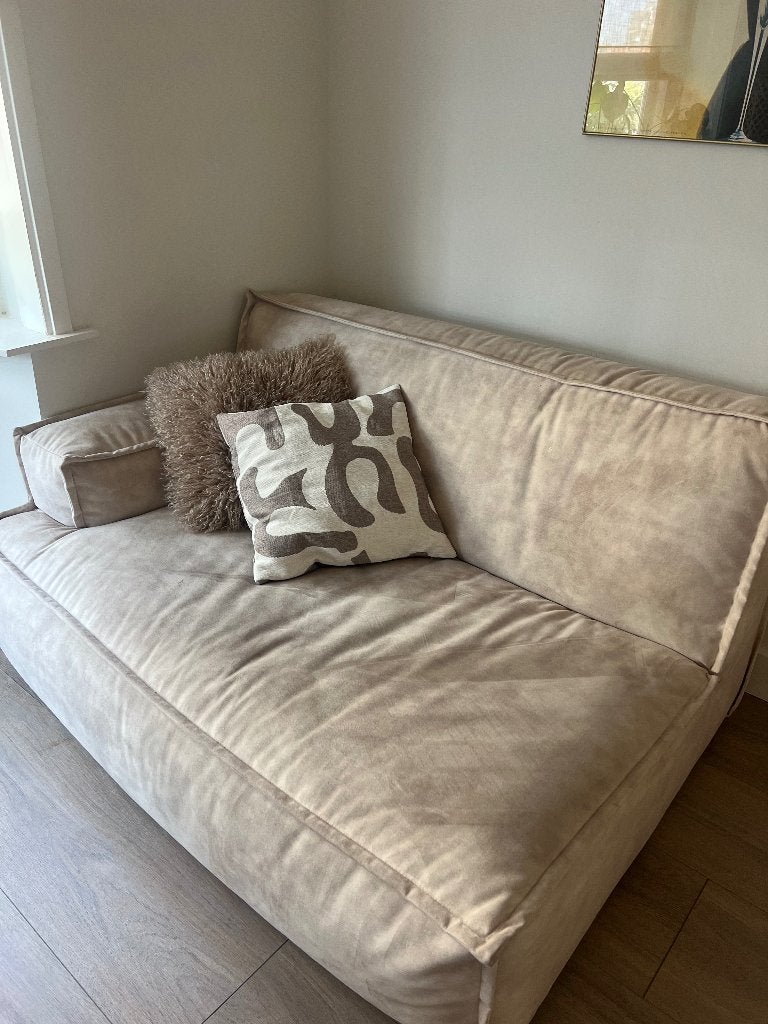 Beige velvet bank zitmaxx, Huis en Inrichting, Ophalen, Gebruikt, Tweepersoons, 75 tot 100 cm