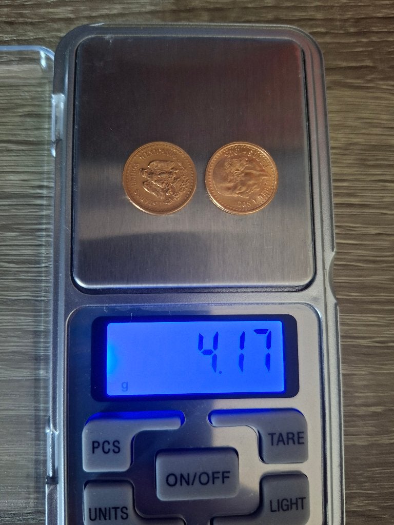 2.5 gouden Mexico pesos (2 stuks), Ophalen of Verzenden, Midden-Amerika, Losse munt, Goud