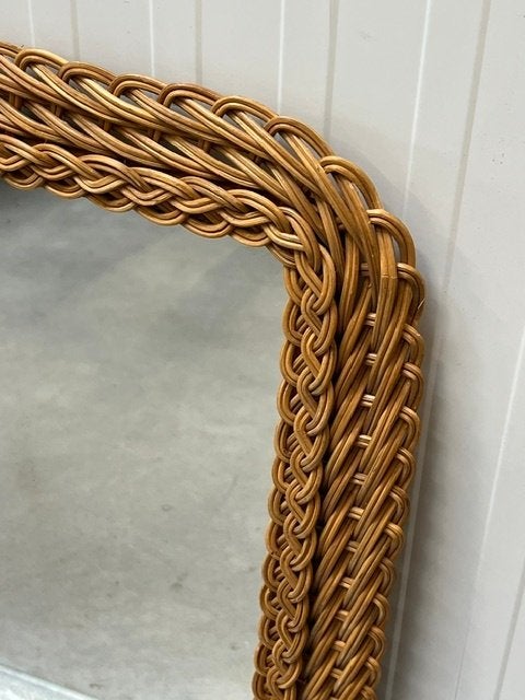 Jaren 60 spiegel rotan vintage wandspiegel riet retro mirror, Ophalen, Minder dan 50 cm, Gebruikt, .