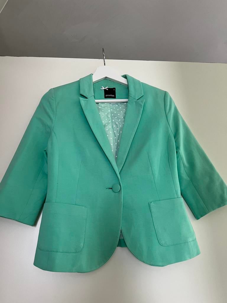 Groene promiss blazer (medium / M / 38), Kleding | Dames, Jasjes, Kostuums en Pakken, Gedragen, Jasje, Maat 38/40 (M), Groen, Ophalen of Verzenden