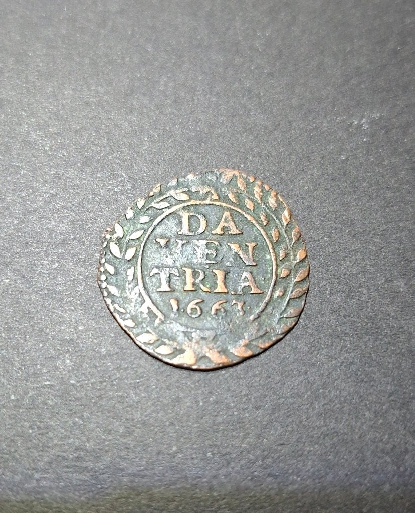 duit deventer 1663, Postzegels en Munten, Munten | Nederland, Verzenden, Vóór koninkrijk, Overige waardes, Losse munt