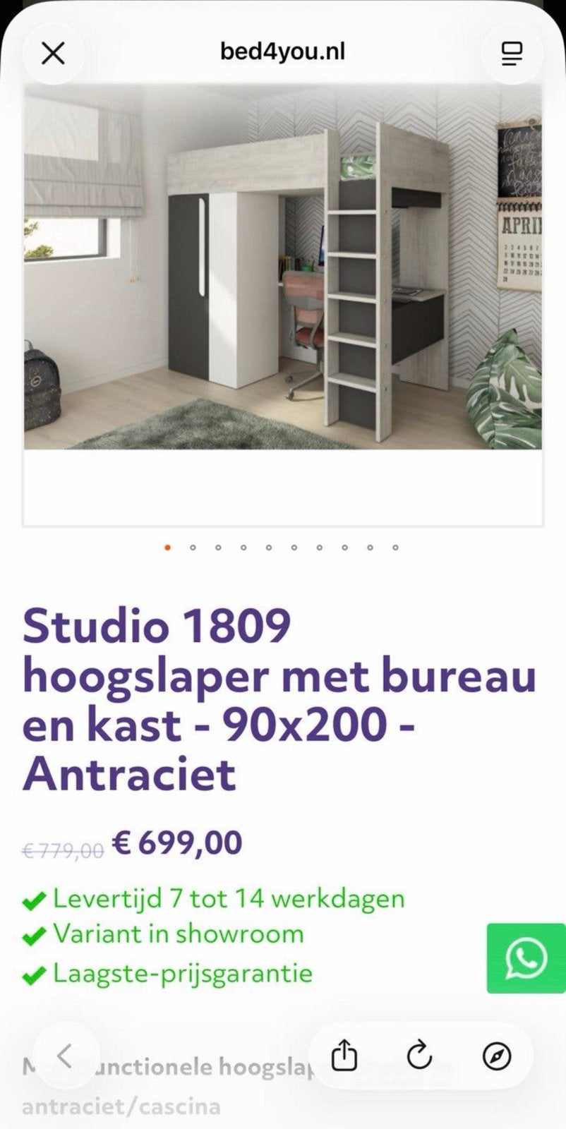 Trasman Studio 1809 Hoogslaper met bureau en kast, Huis en Inrichting, Eenpersoons, Ophalen of Verzenden, Zo goed als nieuw, 200 cm