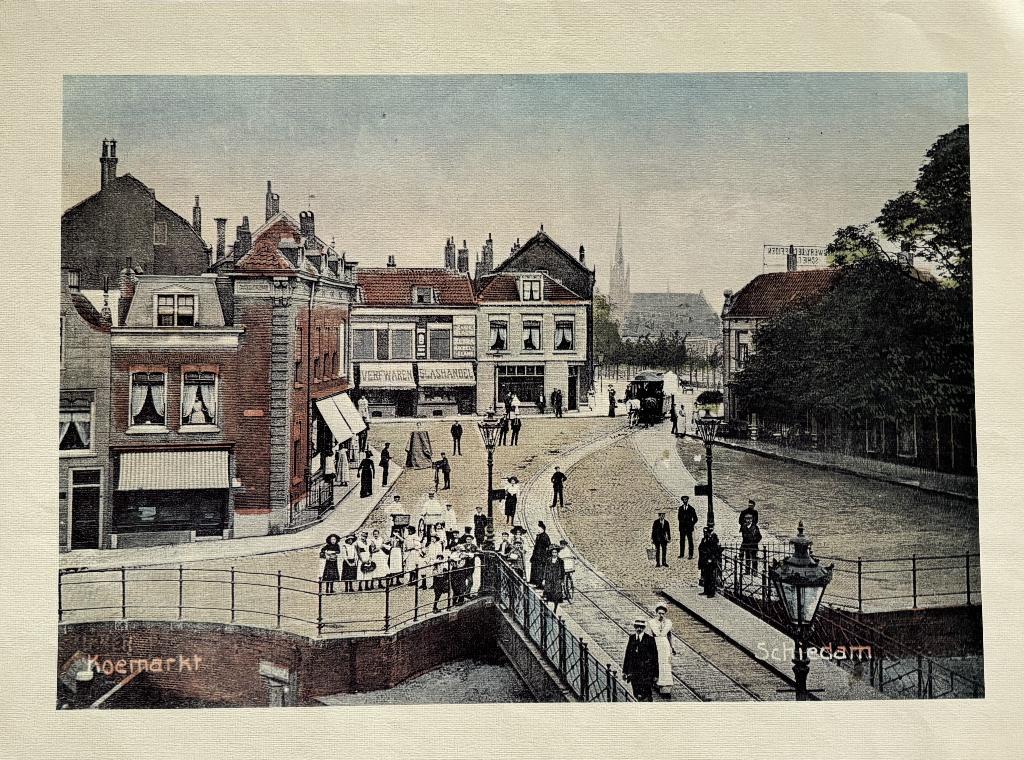 Schiedam Koemarkt. Poster van oude ansicht, Verzamelen, Ophalen, Zuid-Holland