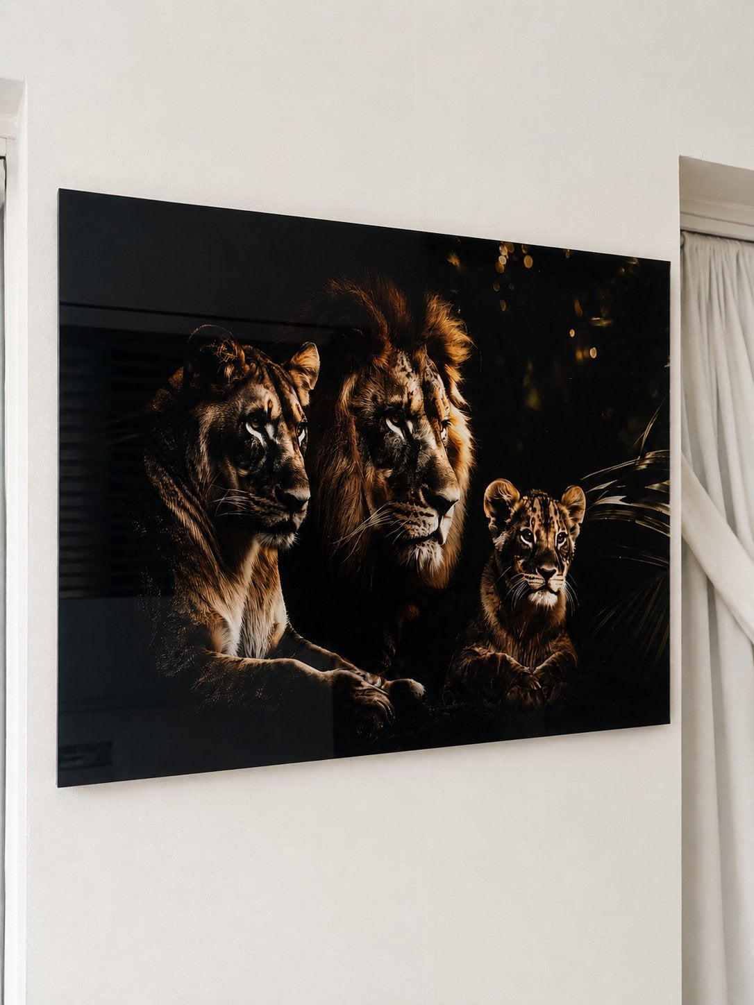 Wallfield glazen wanddecoratie Leeuwenfamilie 92x60 cm, Ophalen, Nieuw, 50 tot 75 cm, Schilderij