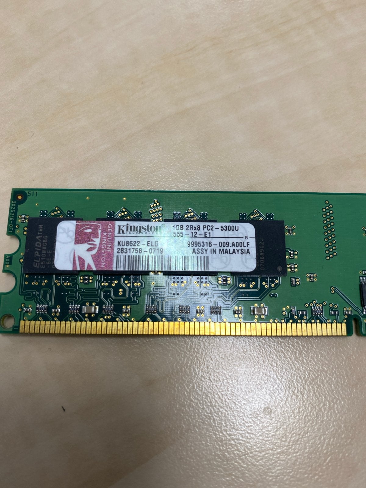 Kingston 1GB DDR2 RAM PC2-5300U Geheugenmodule, Computers en Software, RAM geheugen, Server, Ophalen of Verzenden, DDR2, Gebruikt