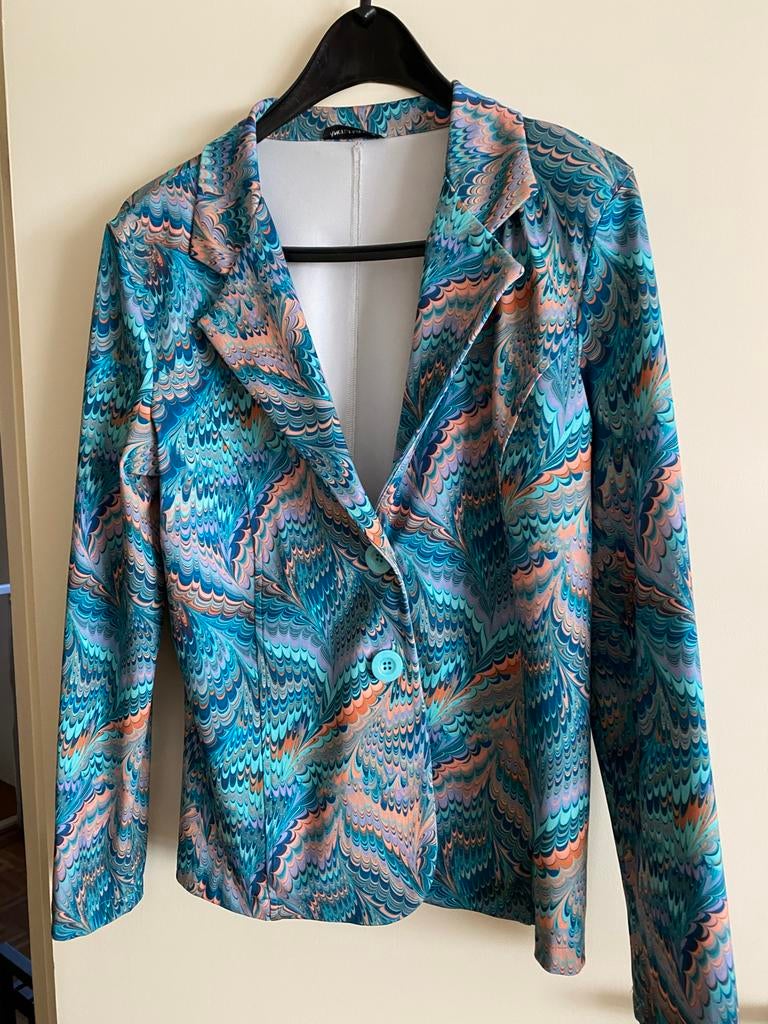 Angelle Milan travelstof colbertjasje XXL, Blauw, Maat 46/48 (XL) of groter, Ophalen of Verzenden, Zo goed als nieuw