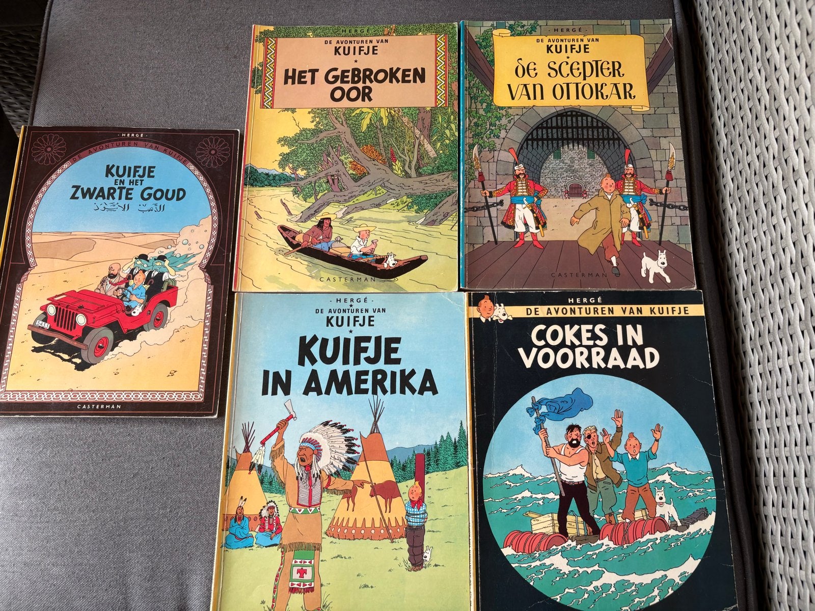 5 Kuifje strips Hergé Casterman Zwarte Goud Amerika Ottokar, Boeken, Meerdere stripboeken, Ophalen of Verzenden, Gelezen
