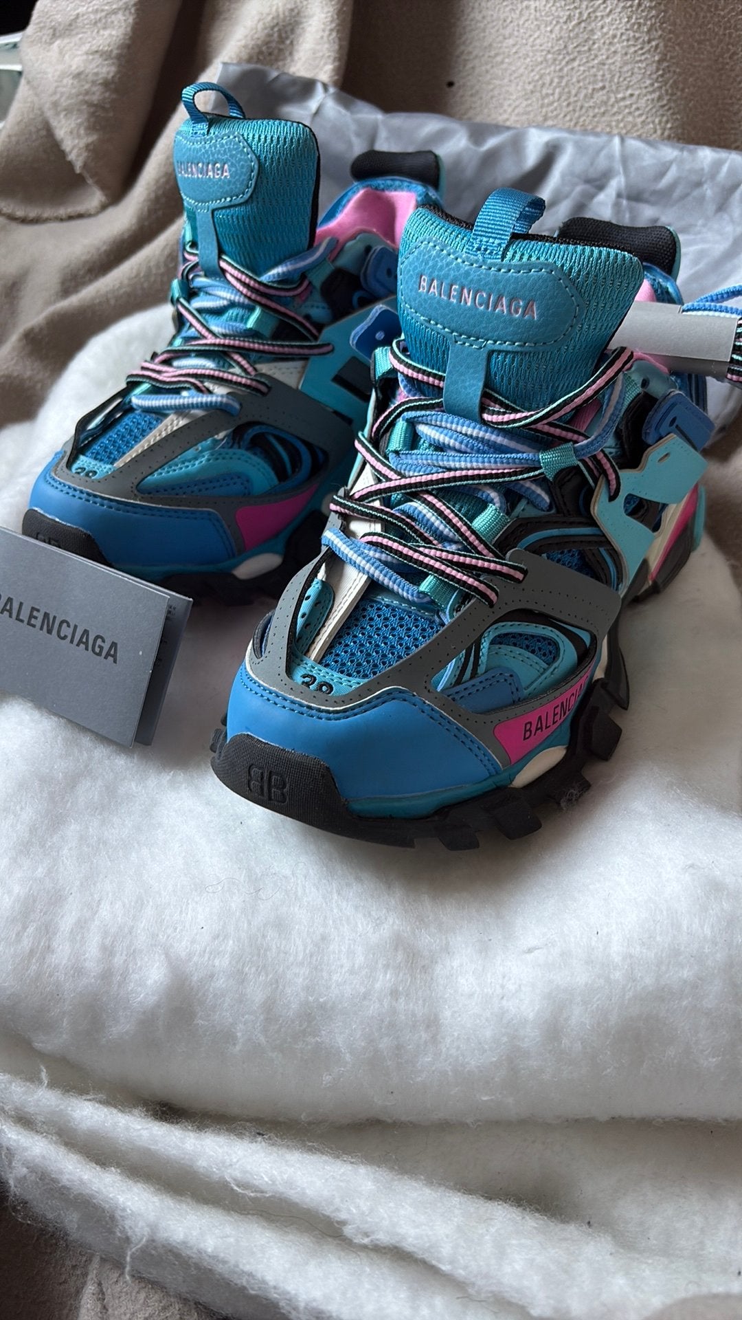 Balenciaga Track Sneakers Blauw/Roze!, Sneakers of Gympen, Gedragen, Verzenden, Blauw