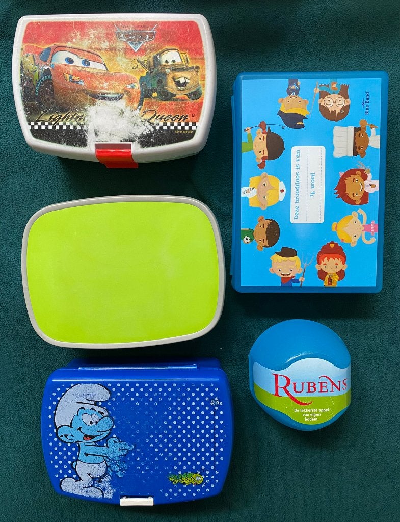4 lunchboxen + 1 appeldoosje, los te koop, Ophalen of Verzenden, Zo goed als nieuw
