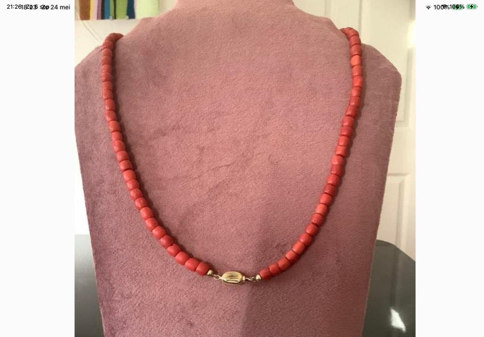 Antieke Bloedkoraal ketting collier gouden slot 14 k goud, Verzenden, Zo goed als nieuw, Goud, Goud