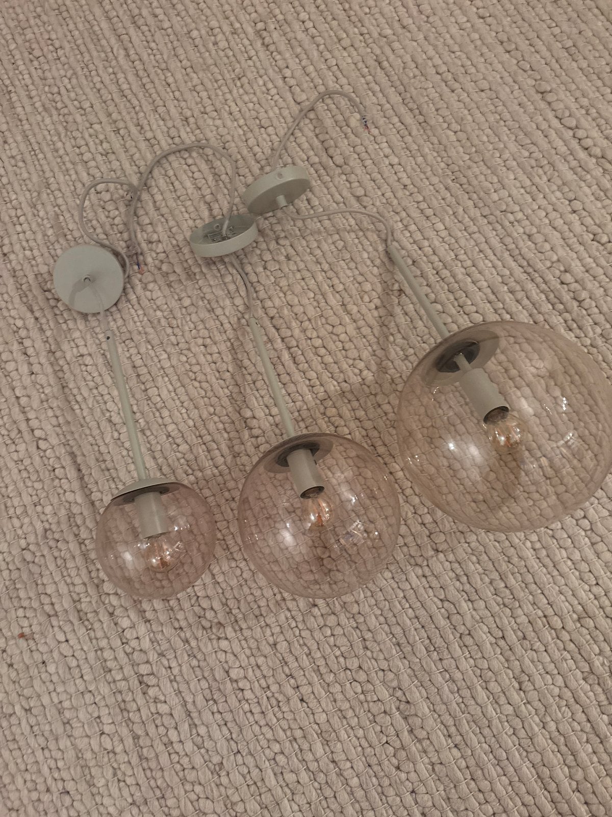 Bolia hanglampen - Set van 3 glazen bollen, Ophalen, Zo goed als nieuw, Glas, E14 (klein)