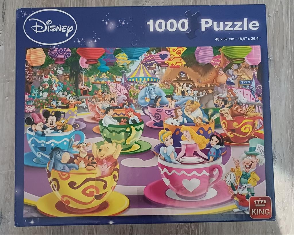 Disney theepot puzzel 1000 stukjes, Ophalen of Verzenden, 500 t/m 1500 stukjes, Gebruikt, Legpuzzel