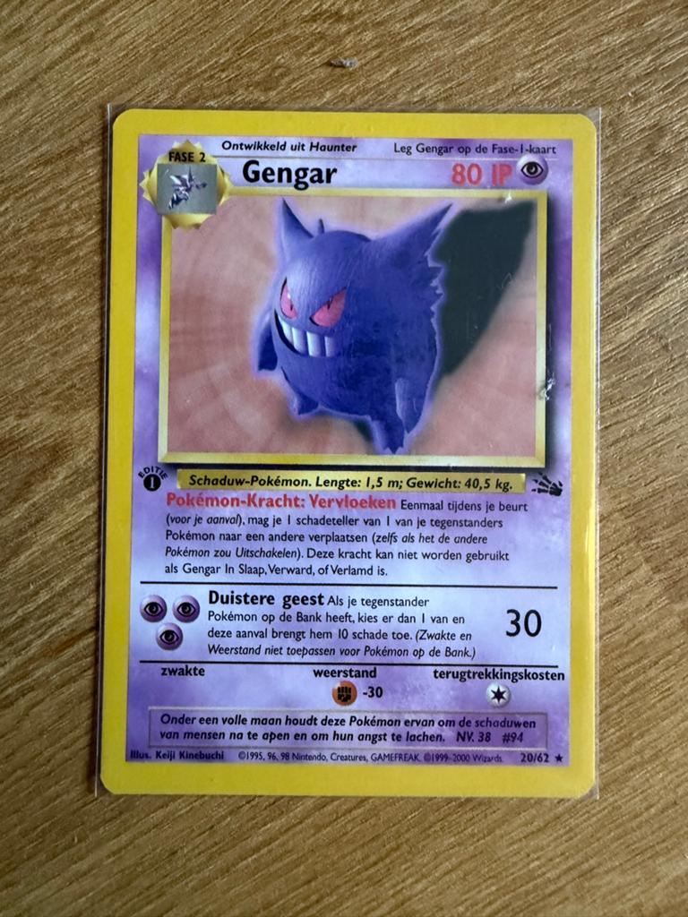 Near Mint - Gengar 1st edition 20/62 met toploader NL, Ophalen of Verzenden, Zo goed als nieuw