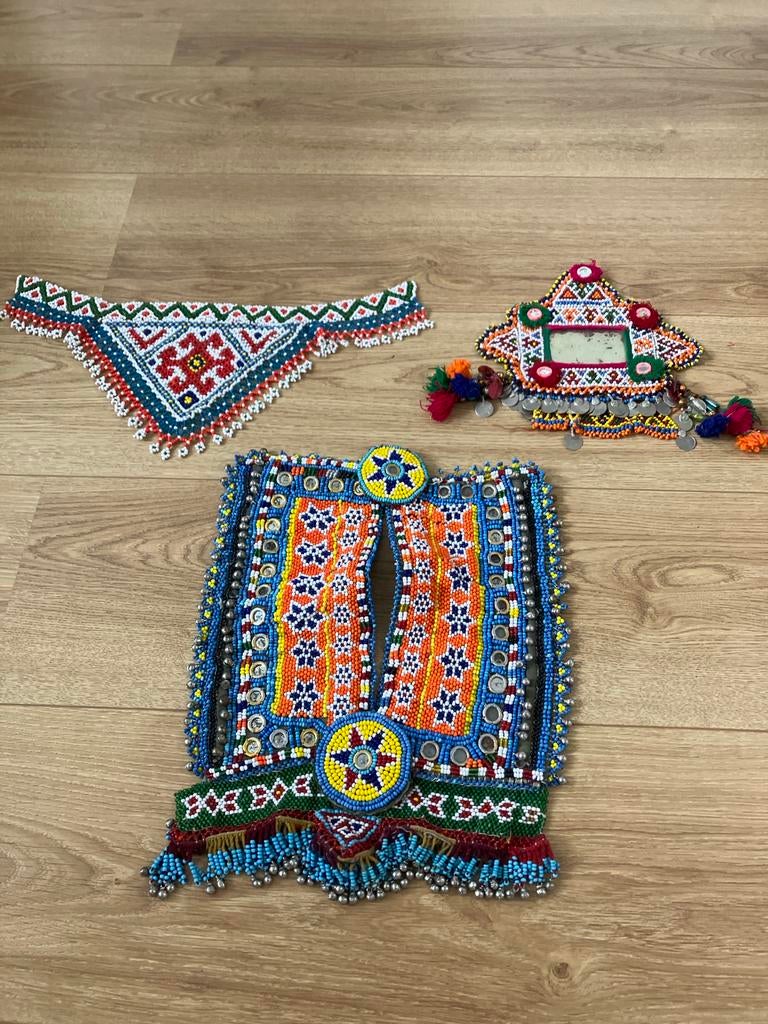 Set van 3 Handgemaakt Kutch kralen borduurwerk uit India, Ophalen of Verzenden, Gebruikt