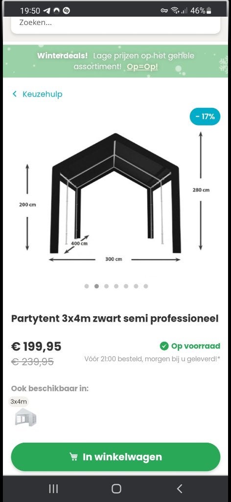 Partytent 3x4m zwart semi-professioneel, 1x gebruikt, Ophalen, Gebruikt