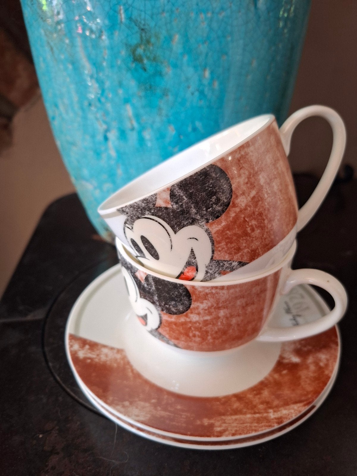 2 kop en schotel  mickey mouse 1928 bon china, Ophalen of Verzenden
