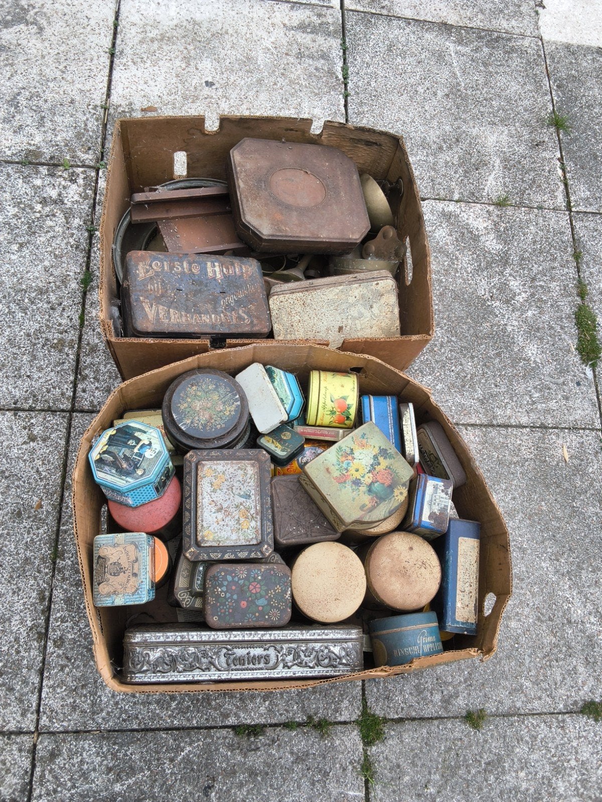 Grote partij vintage blikken en koperen items, Verzamelen, Ophalen, Gebruikt, Overige, Overige merken