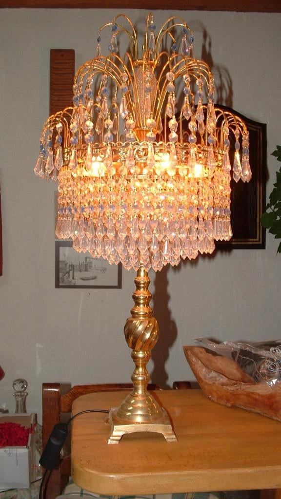 Swarovski Tafellamp lamp - kristal glas met bladgoud, dimmer, Ophalen, Zo goed als nieuw, Glas, 50 tot 75 cm