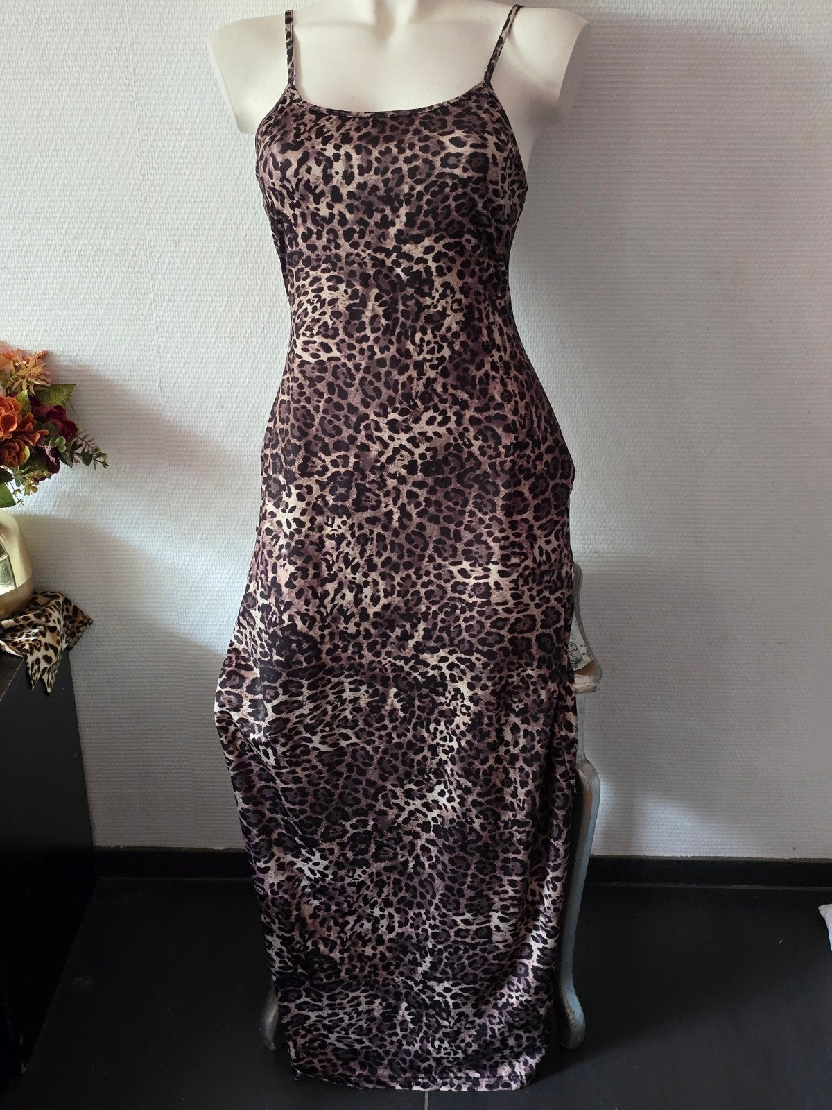 Shein Luipaardprint Maxi Jurk Maat L, Bruin, Maat 42/44 (L), Ophalen of Verzenden, Zo goed als nieuw
