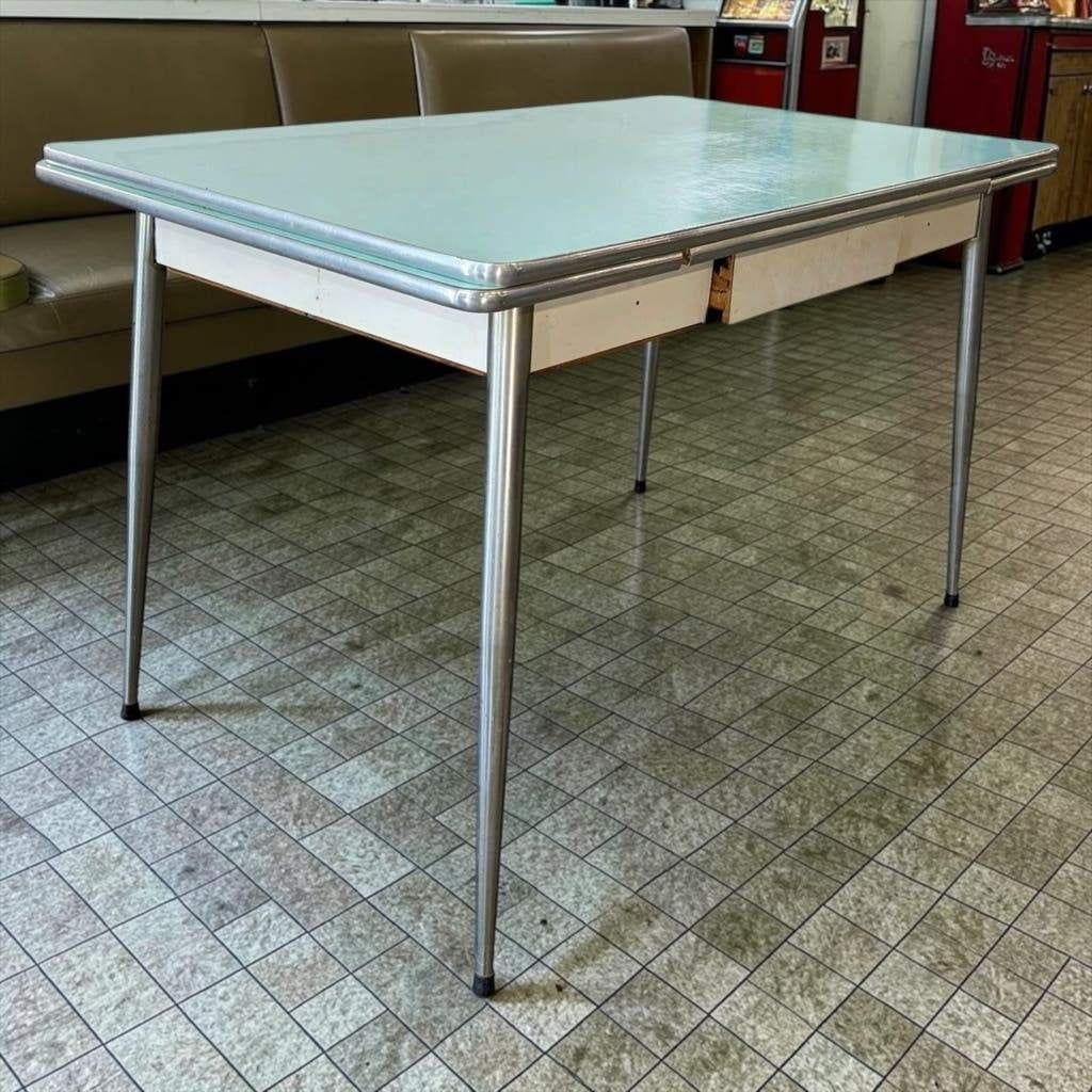 Vintage uittrekbare hemelsblauwe formica tafel / eettafel, Ophalen