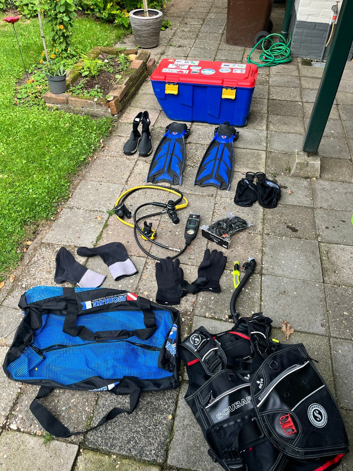 Complete Duikset: Automaat, Trimvest, Vinnen, Schoenen en me, Ophalen, Gebruikt, Overige typen